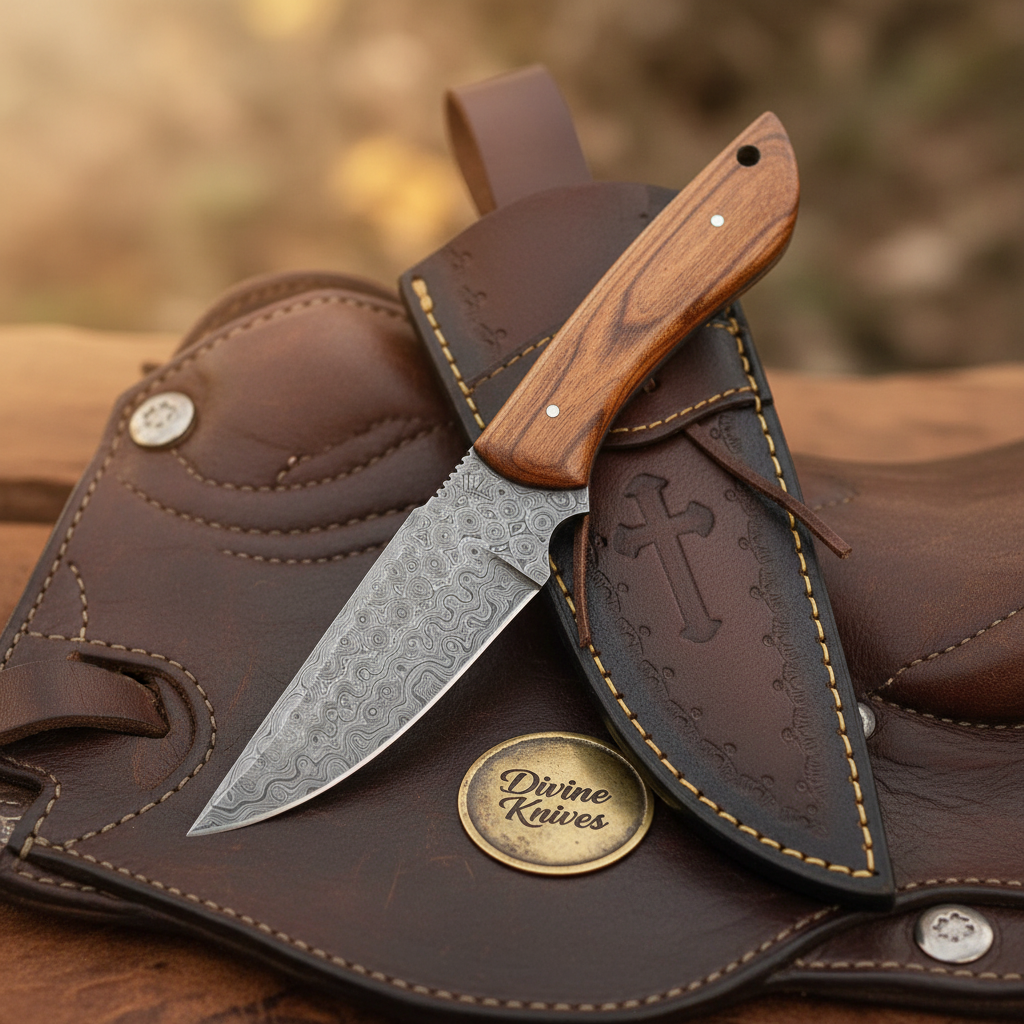 Rosewood Handle Compact Hunting Knife for Hunting and Outdoor Tasks