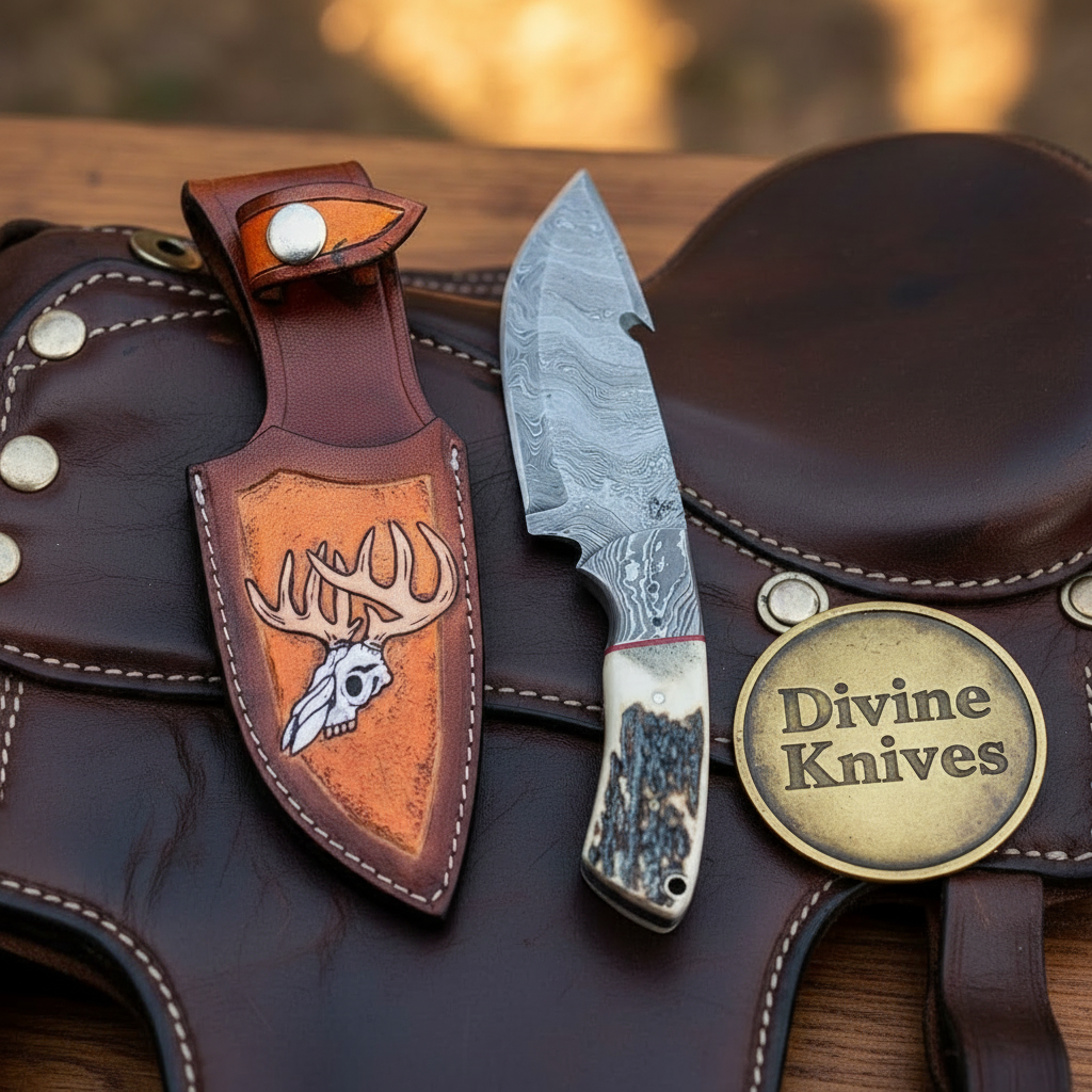 Stag &amp; Bone Handle Gut Hook Skinner Knife for Hunters and Outdoor Users