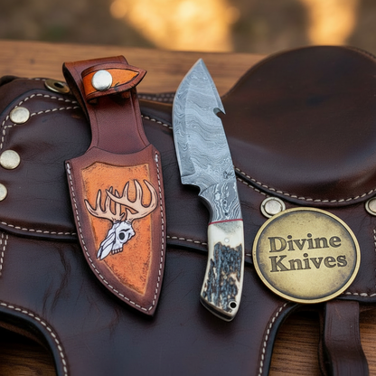 Stag &amp; Bone Handle Gut Hook Skinner Knife for Hunters and Outdoor Users