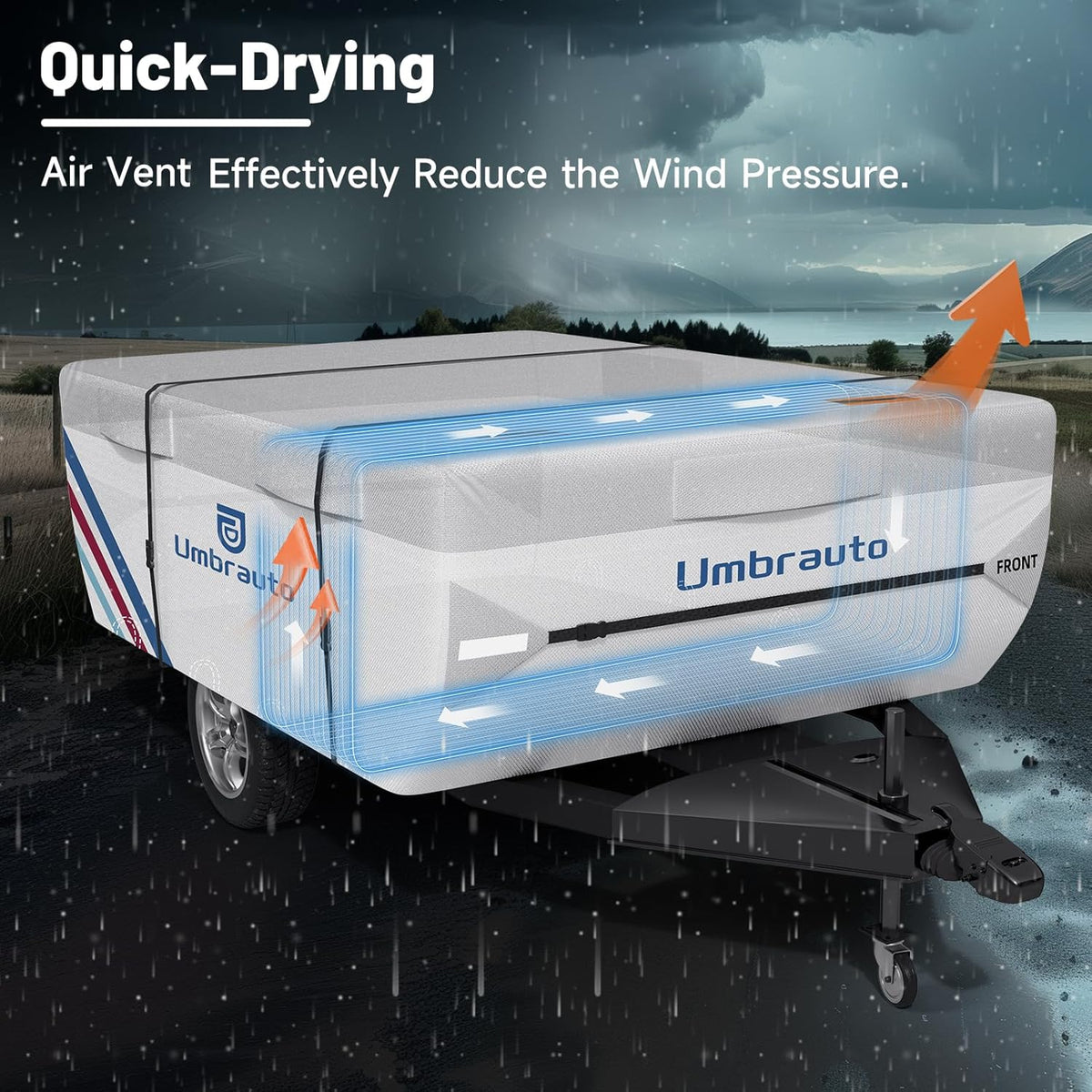 Umbrauto Pop Up Camper Cover, Folding Tent Trailers, 300D Silver Oxford, Waterproof, Windproof, Sun-Resistant, Tear-Resistant, Heavy-Duty RV Cover with Straps &amp; Air Vents