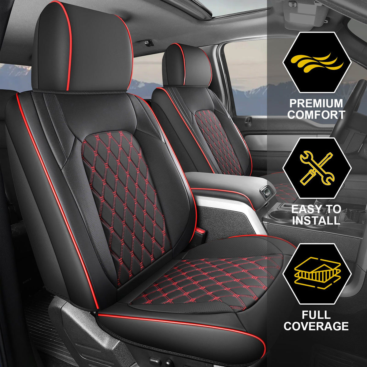 Umbrauto Leather Seat Covers for Silverado/Sierra, Waterproof Custom Full Set Seatcovers for Chevy Silverado/GMC Sierra 2007-2013 &amp; 2019-2026 1500, 2020-2026 2500HD 3500HD Crew/Double/Extended Cab