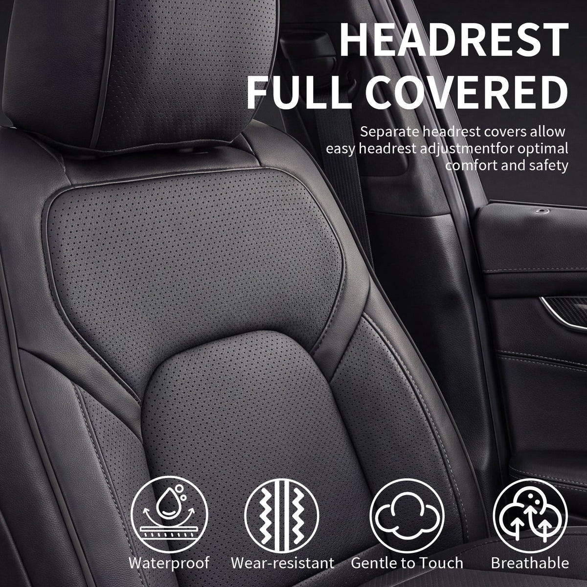 Umbrauto Car Seat Covers for Dodge RAM, Premium Nappa Waterproof Leather Seat Cushion Fits 2009-2026 RAM 1500/2500/3500 Crew Quad Mega Cab with Curved Bench,Full Set, Black