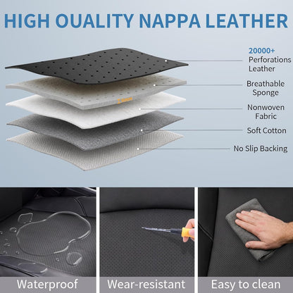Truck Seat Covers for Toyota Tacoma 2024-2026 Double Cab, Nappa Leather, 3D Laser-Scan Custom Fit, Waterproof, Easy-Clean, Full Coverage, Airbag Compatible, Pet &amp; Scratch Protection
