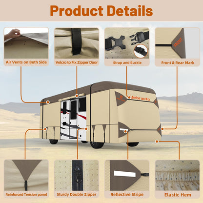 Umbrauto Class A RV Cover Upgraded Heavy Duty 7 Layers Top Windproof Breathable Class A Motorhome Camper Cover,Khaki