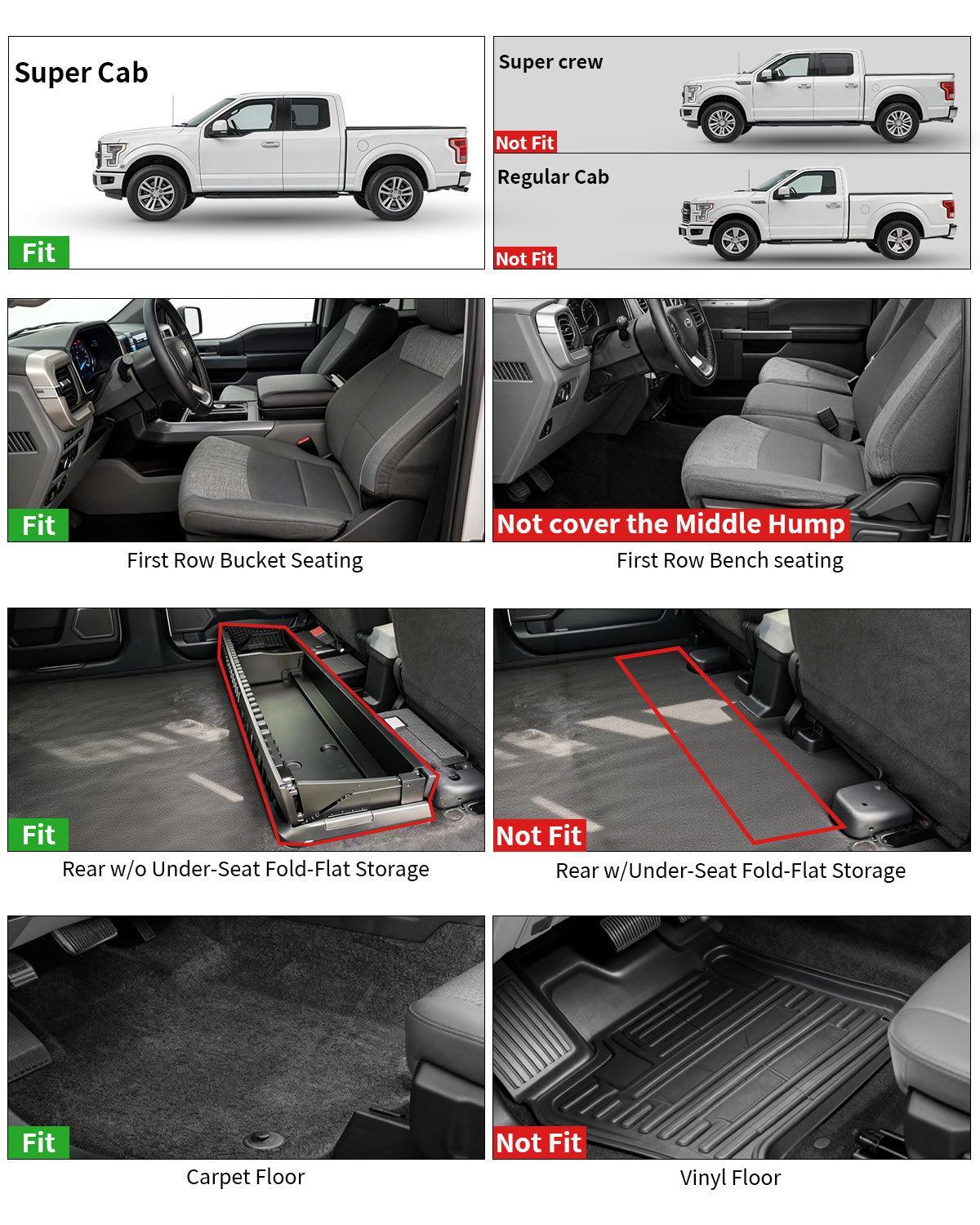 Umbrauto Custom Fit Floor Mats for Ford F150 SuperCab (Extended Cab) 2015-2025 2026 (Not for SuperCrew Cab), All Weather TPE Automotive Pickup Truck Liners for Front &amp; Rear Row