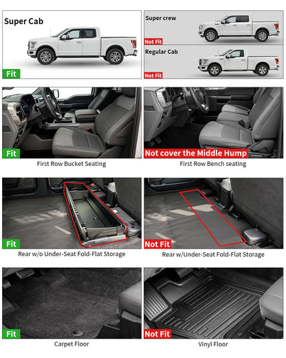 Umbrauto Custom Fit Floor Mats for Ford F150 SuperCab (Extended Cab) 2015-2025 2026 (Not for SuperCrew Cab), All Weather TPE Automotive Pickup Truck Liners for Front &amp; Rear Row