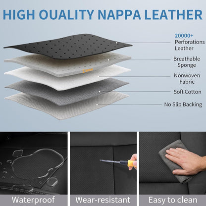 Umbrauto Seat Covers for Toyota Tacoma 2016-2023 Double &amp; Crew Cab,Nappa Leather, 3D Laser-Scan Custom Fit, Waterproof, Easy-Clean, Full Coverage, Airbag Compatible, Pet &amp; Scratch Protection