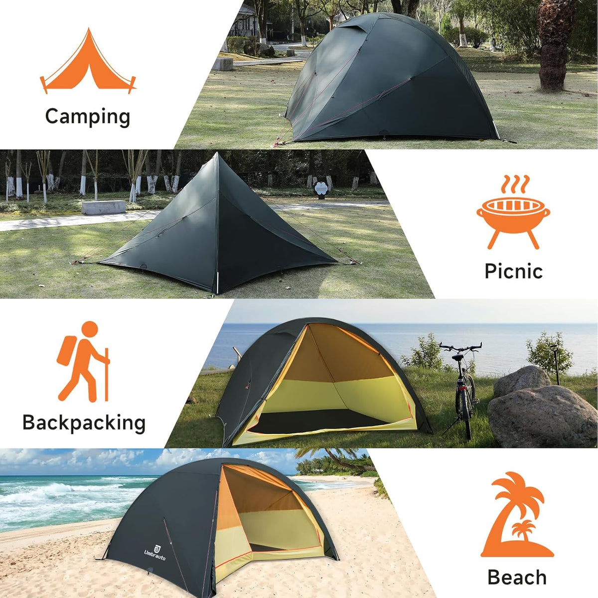 Umbrauto 4 Person Ultralight Camping Tent Waterproof 3-Season Dome Tent for Hiking, Backpacking &amp; Outdoor Adventure