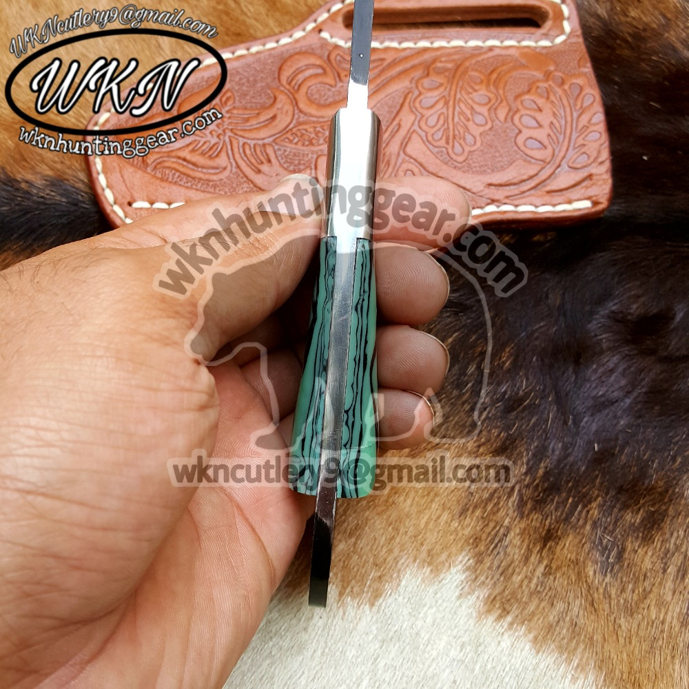Green Resin Ring Skinner Knife for Hunting and Field Work