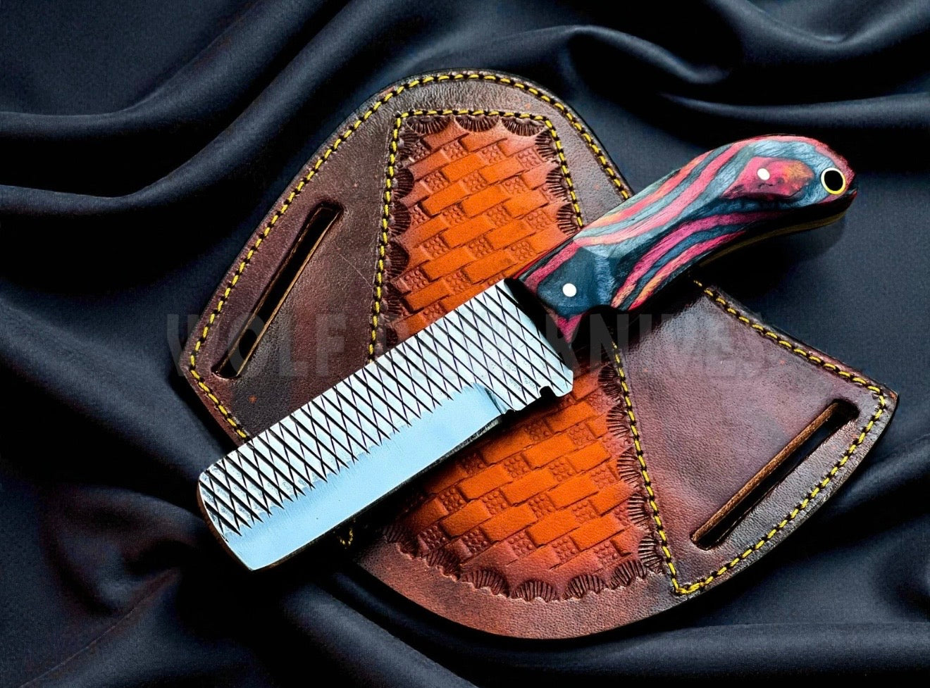 Multicolor Pakkawood Rasp Bull Cutter Knife With Full Tang Blade