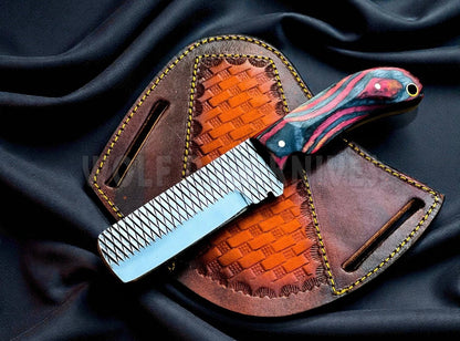 Multicolor Pakkawood Rasp Bull Cutter Knife With Full Tang Blade
