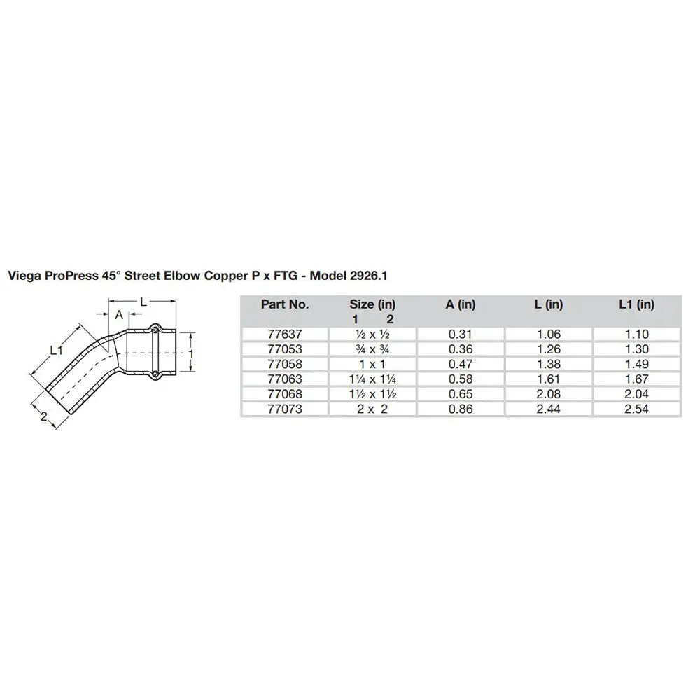 Viega ProPress 2" 45 Copper Elbow - Street/Press Connection - Smart Connect Technology [77073]
