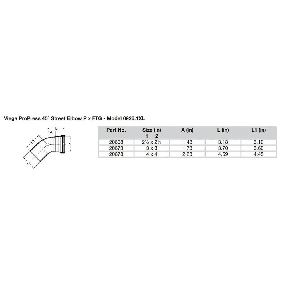 Viega ProPress - 2-1/2" - 45 Copper Elbow - Street/Press Connection - Smart Connect Technology [20668]