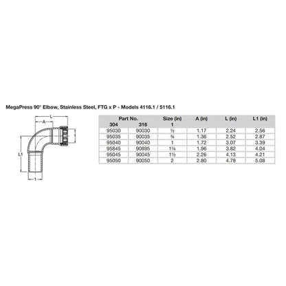 Viega MegaPress 3/4" 90 Stainless Steel 304 Elbow Street - Press Connection - Smart Connect Technology [95035]