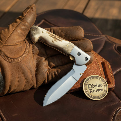 Stag Horn Liner Lock Pocket Knife with Natural Handle