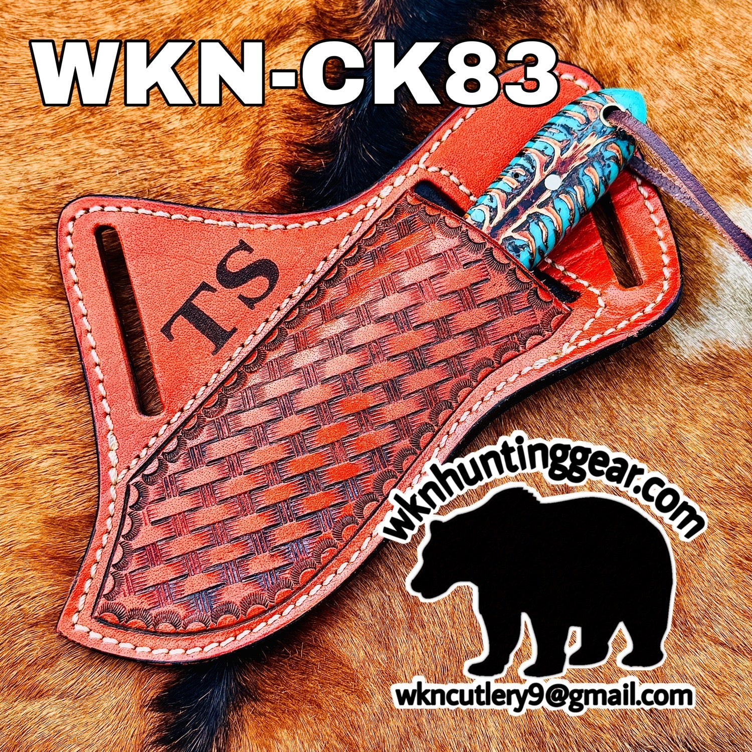 Turquoise Stag Resin Drop Point Knife with Twist Pattern Blade for Hunters and Outdoor Users