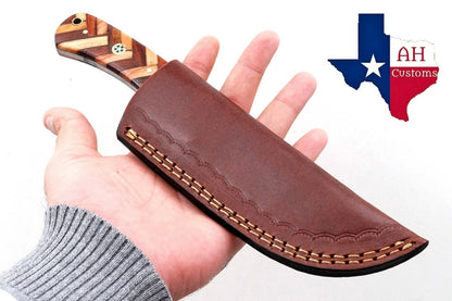 Mixed Wood Mosaic Handle EDC Hunting Knife for Hunting and Outdoor Tasks
