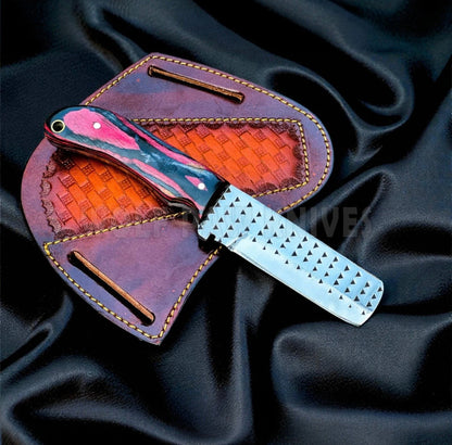 Multicolor Pakkawood Rasp Bull Cutter Knife With Full Tang Blade