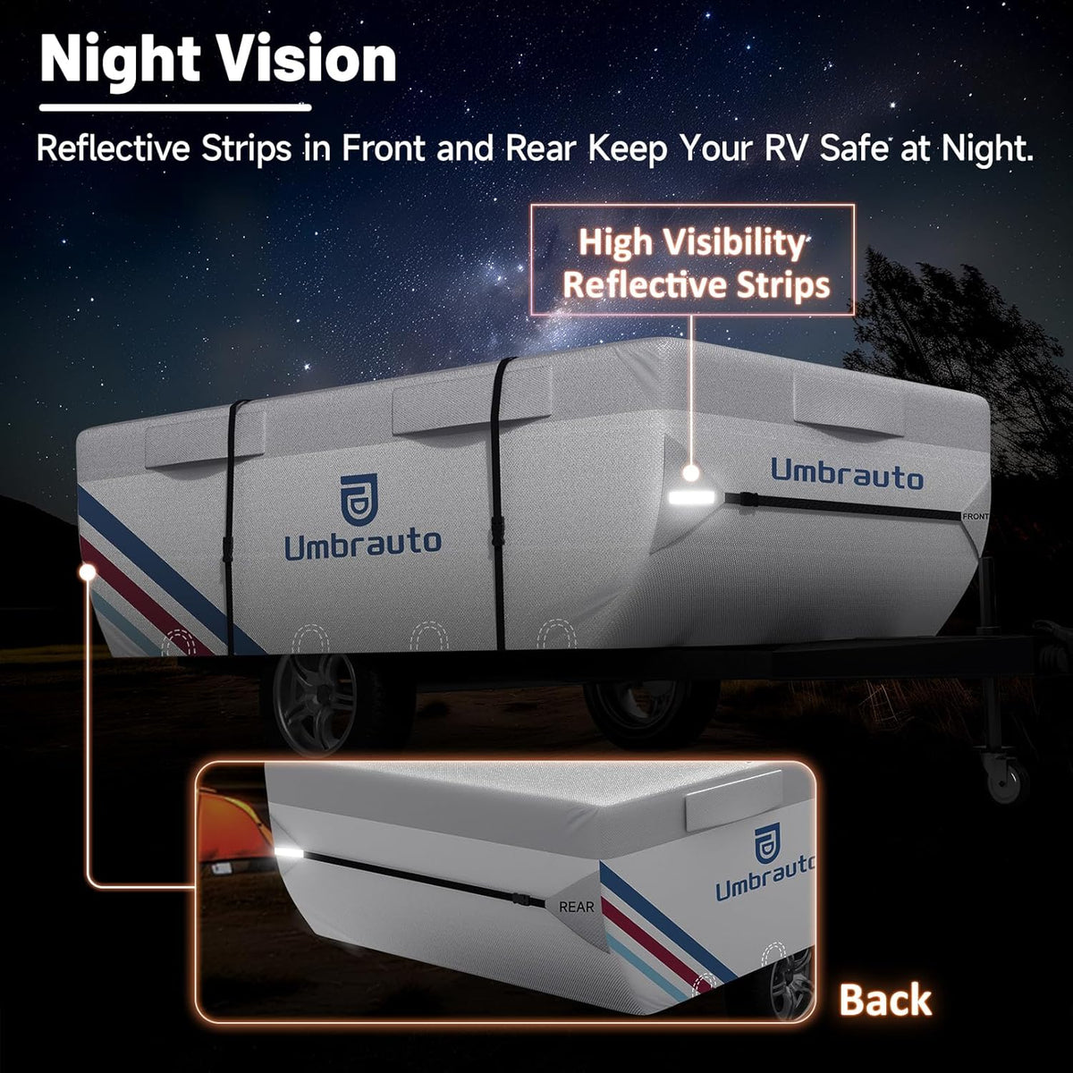 Umbrauto Pop Up Camper Cover, Folding Tent Trailers, 300D Silver Oxford, Waterproof, Windproof, Sun-Resistant, Tear-Resistant, Heavy-Duty RV Cover with Straps &amp; Air Vents