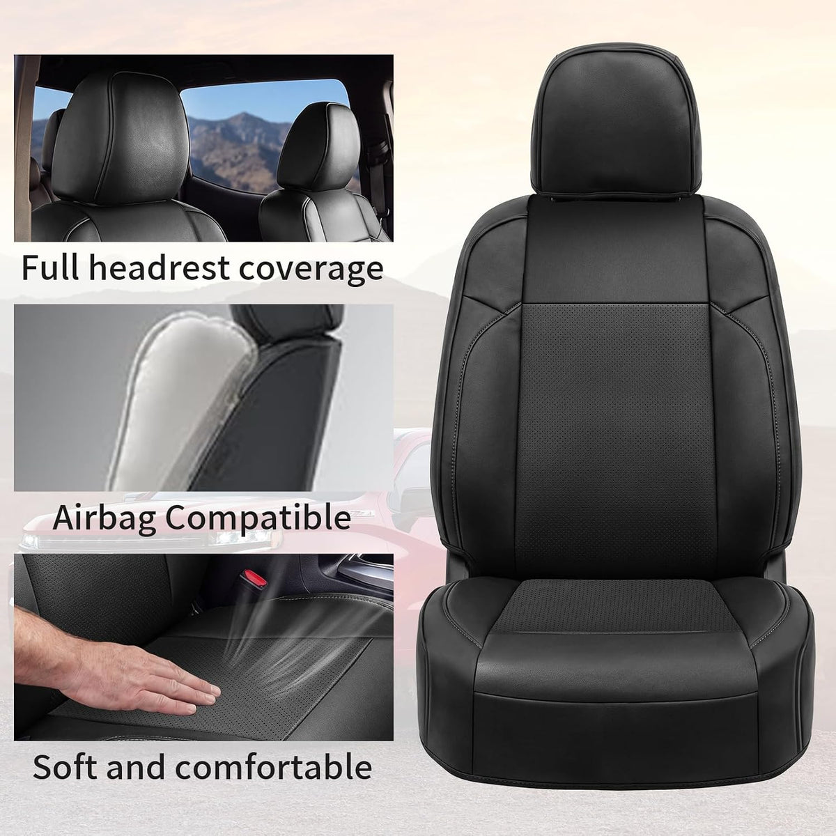 Umbrauto Seat Covers for Toyota Tacoma 2016-2023 Double &amp; Crew Cab,Nappa Leather, 3D Laser-Scan Custom Fit, Waterproof, Easy-Clean, Full Coverage, Airbag Compatible, Pet &amp; Scratch Protection