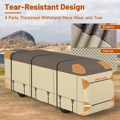 Umbrauto Class A RV Cover Upgraded Heavy Duty 7 Layers Top Windproof Breathable Class A Motorhome Camper Cover,Khaki