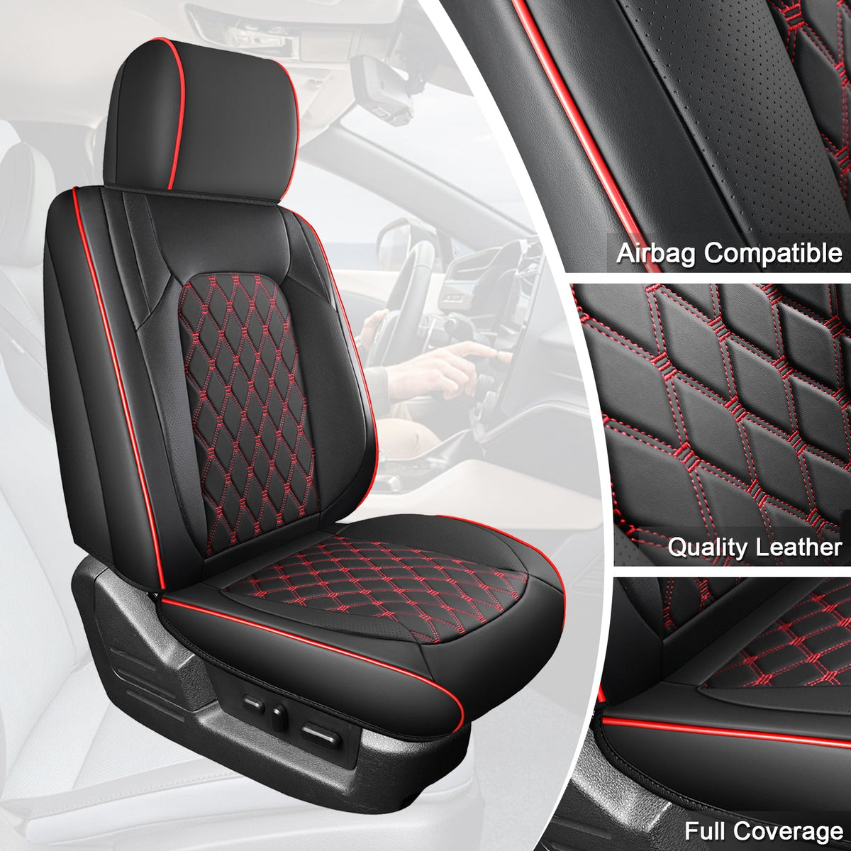 Umbrauto Leather Seat Covers for Silverado/Sierra, Waterproof Custom Full Set Seatcovers for Chevy Silverado/GMC Sierra 2007-2013 &amp; 2019-2026 1500, 2020-2026 2500HD 3500HD Crew/Double/Extended Cab