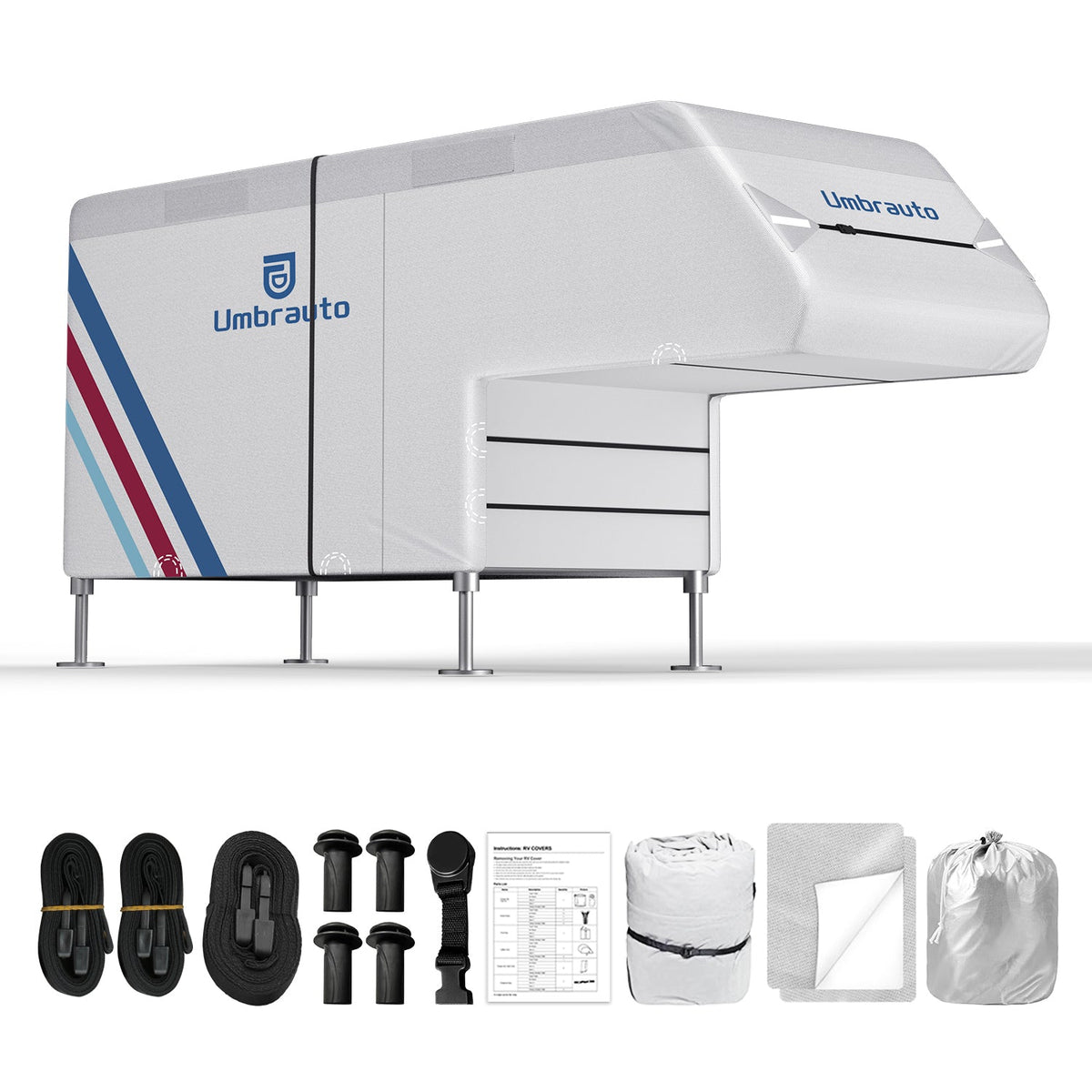 Umbrauto Slide-In Truck Camper Cover — 300D Oxford Waterproof RV Cover, Silver-Coated All-Weather Protection with Windproof Straps &amp; Air Vents