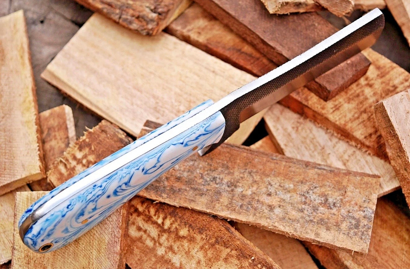 Blue Swirl Resin Handle Bull Cutter Knife for Ranch Chores and Gifting