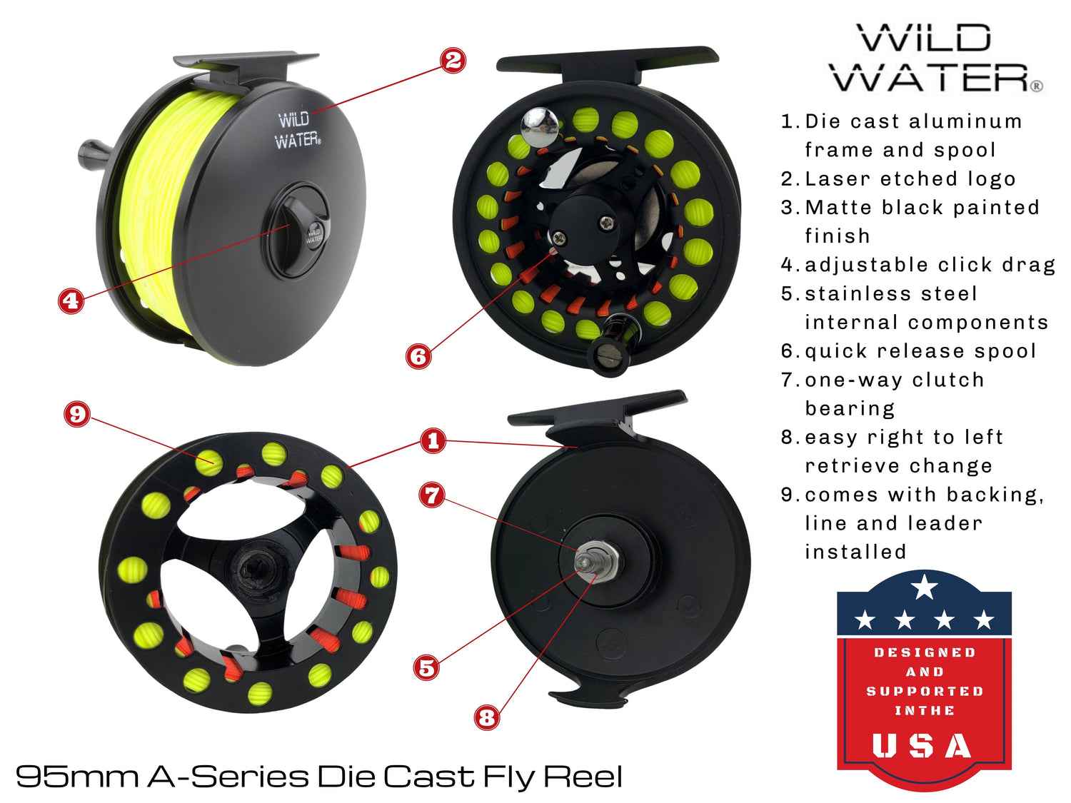 Die Cast 7 Weight or 8 Weight Fly Reel, Floating WF 8wt Line | 30