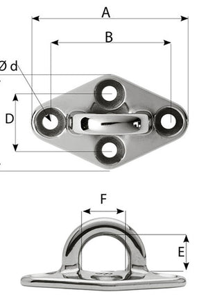 Wichard Diamond Pad Eye - Round - 60mm Length (2-23/64") - M5 Screw [6644]