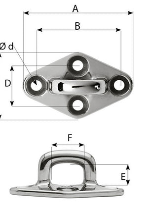 Wichard Diamond Pad Eye - Square - 60mm Length (2-23/64") - M5 Screw [6654]