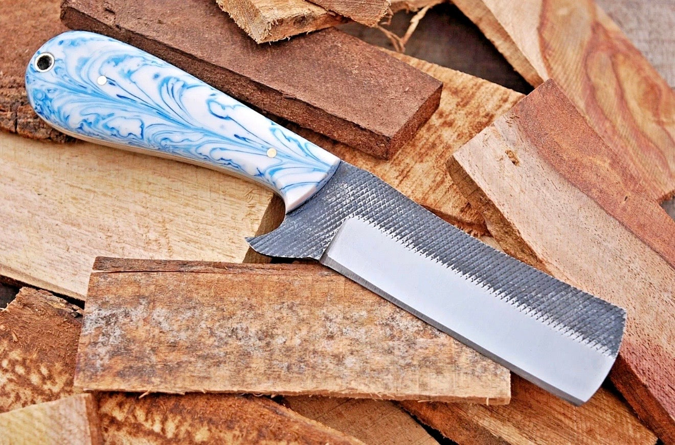 Blue Swirl Resin Handle Bull Cutter Knife for Ranch Chores and Gifting