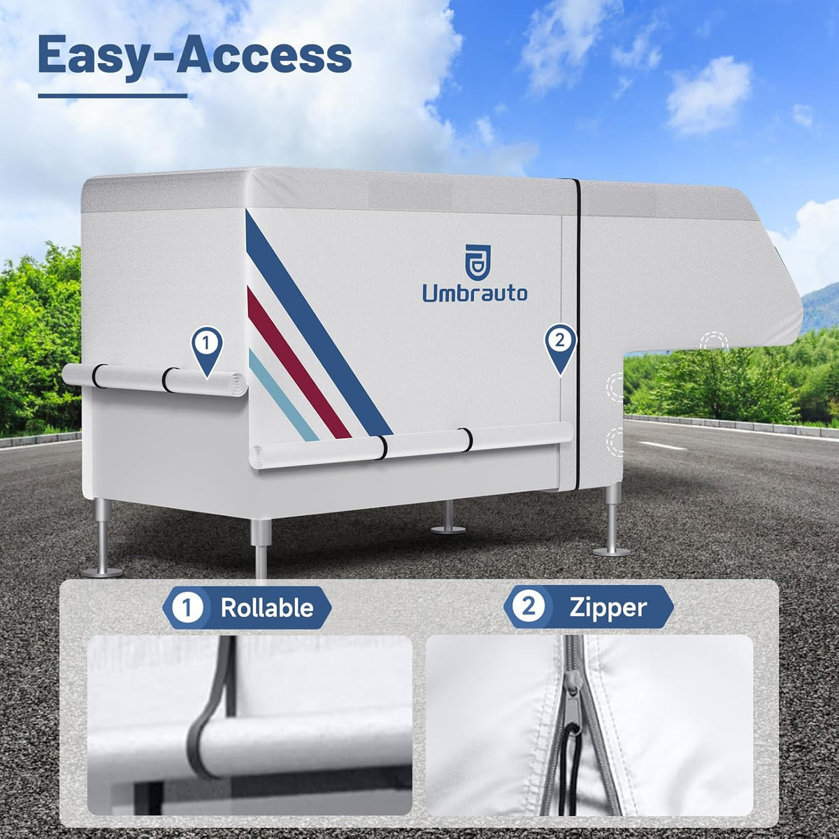 Umbrauto Slide-In Truck Camper Cover — 300D Oxford Waterproof RV Cover, Silver-Coated All-Weather Protection with Windproof Straps &amp; Air Vents