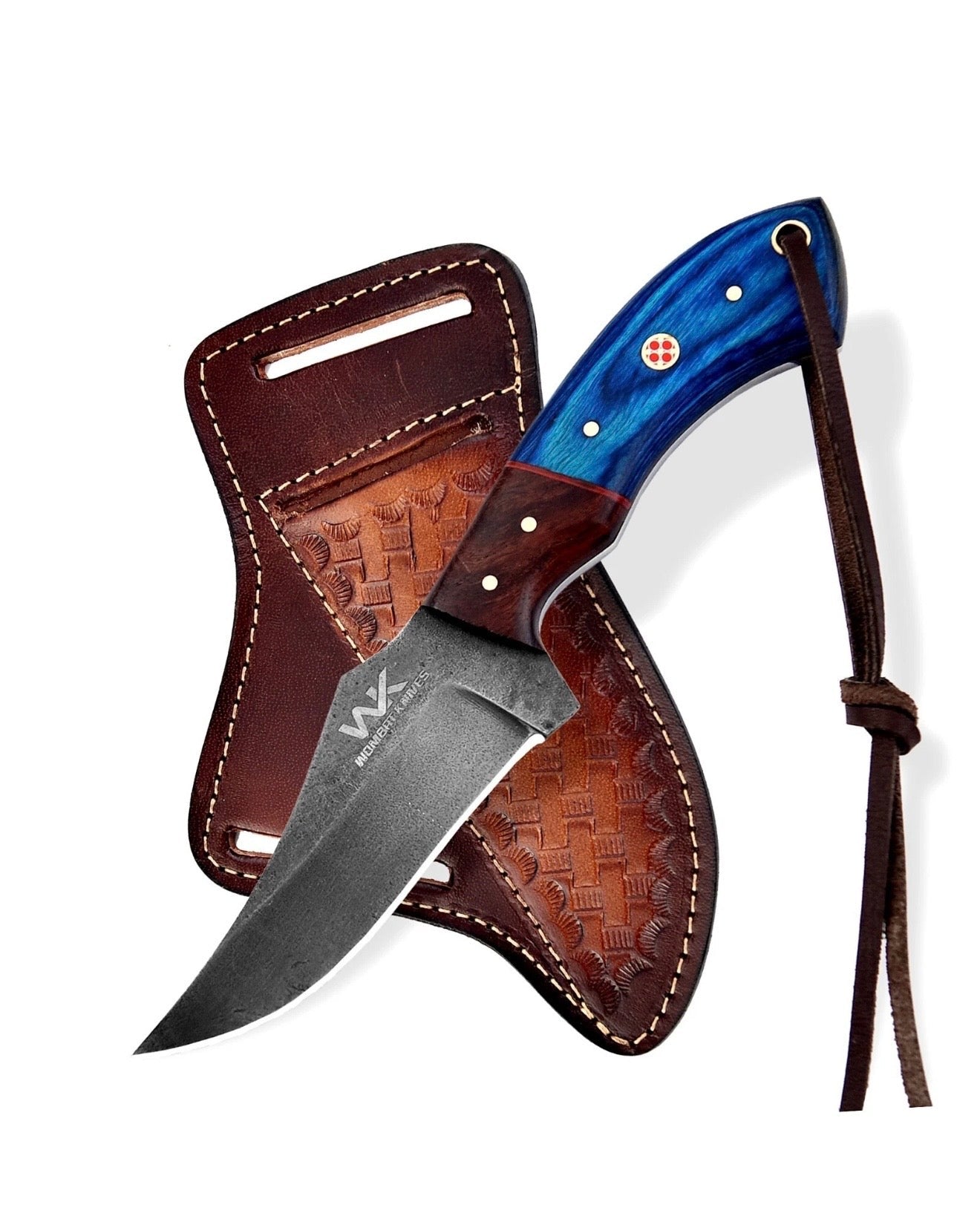 Blue &amp; Rosewood Handle Cowboy Belt Knife for Ranch Work and Collecting