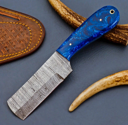Blue Resin Handle Cowboy Bull Cutter Knife for Trail and Everyday Use