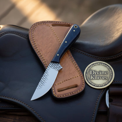 Blue Swirl Resin Rasp Cowboy Knife with Curved Rasp-Style Blade