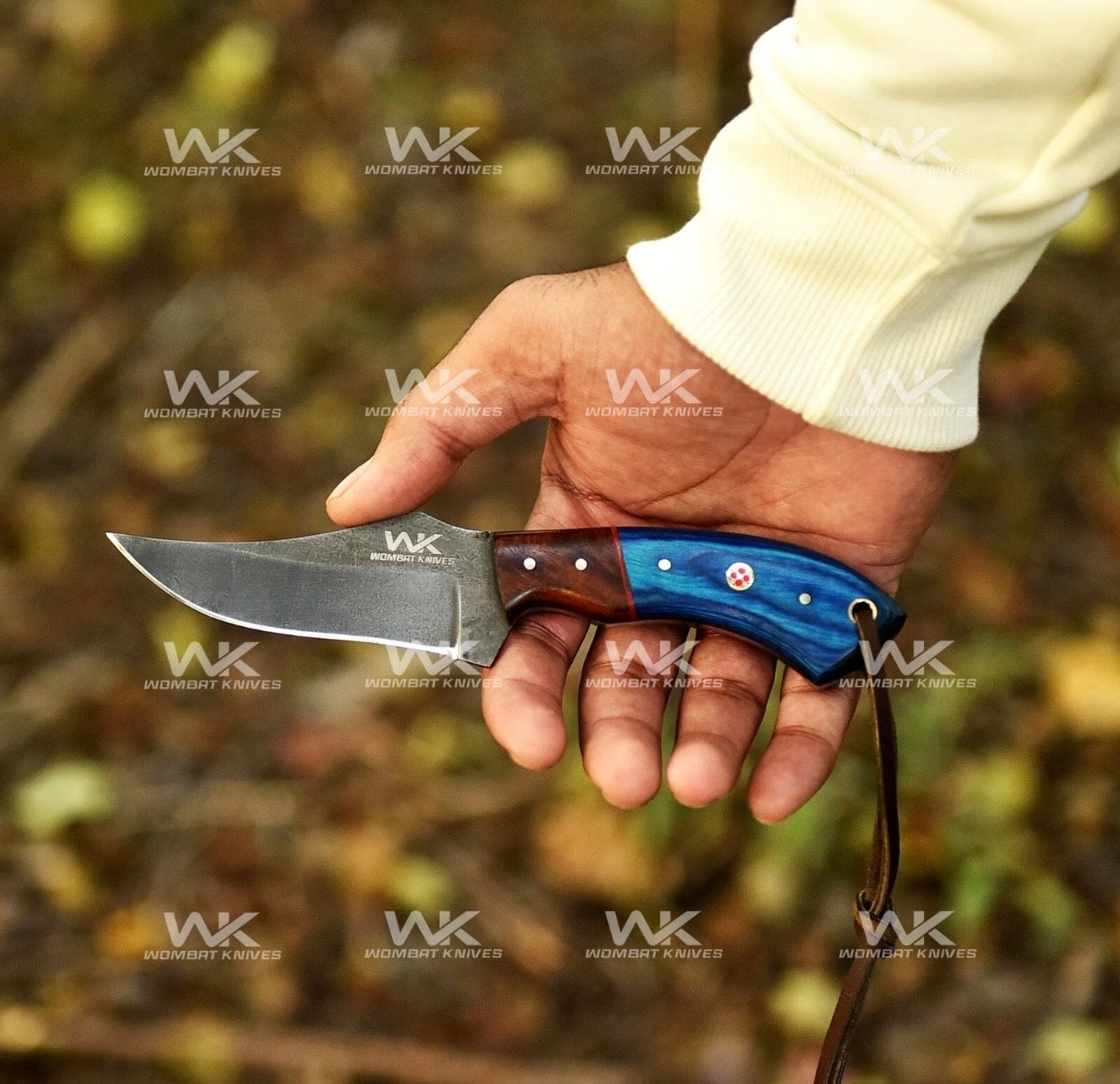 Blue &amp; Rosewood Handle Cowboy Belt Knife for Ranch Work and Collecting