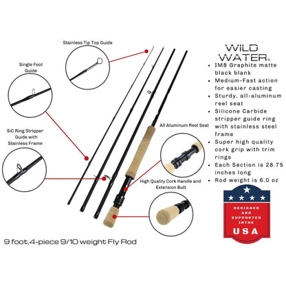 Deluxe Fly Fishing Kit, 9/10wt Rod | 9ft | 4piece | Wild Water Fly Fishing
