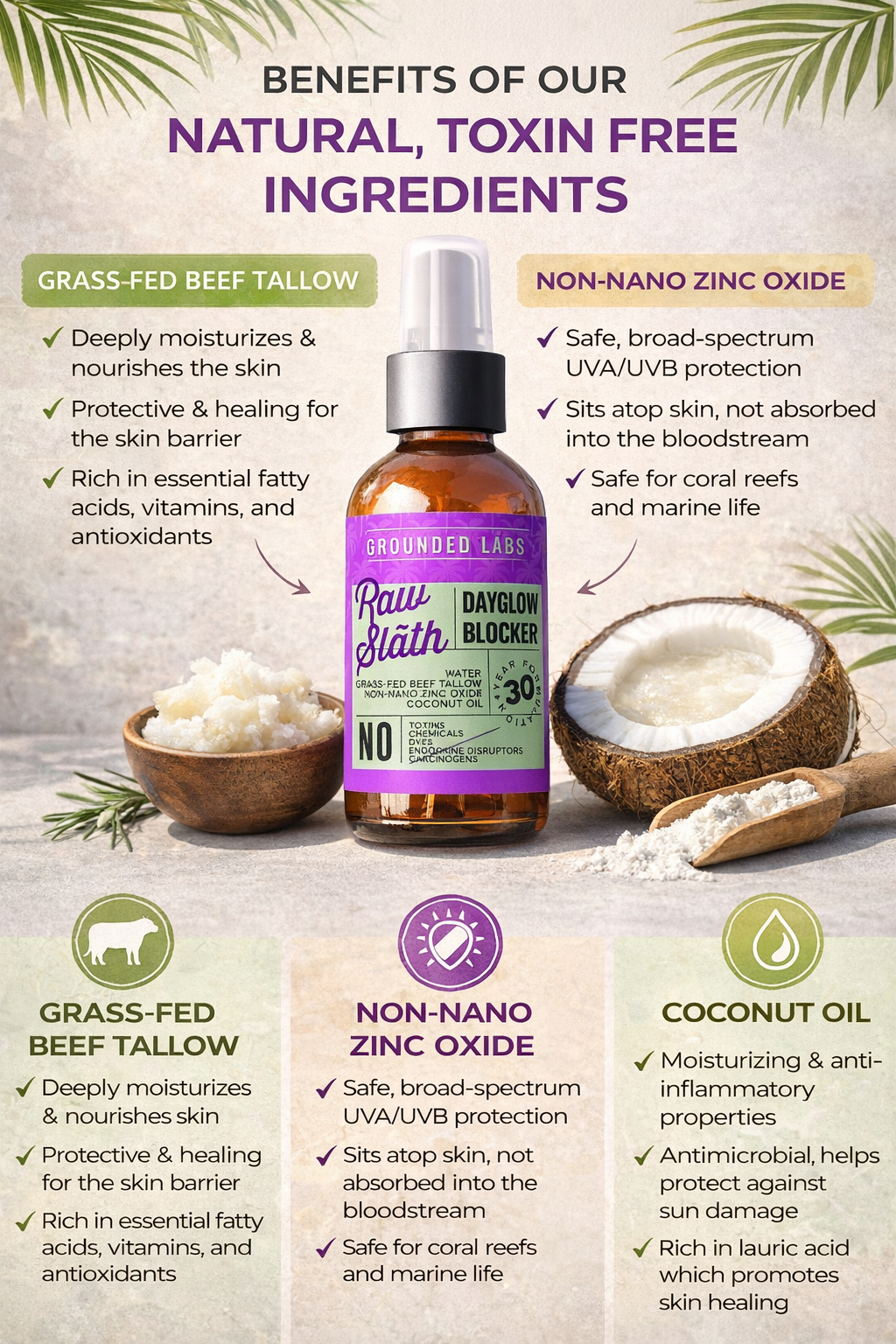 Grounded Labs Natural Beef Tallow Zinc Sunblock