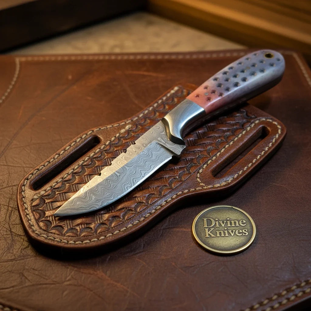 Rasp Steel Tanto Fixed Blade Knife with Studded Bone Handle for Everyday Carry and the Field