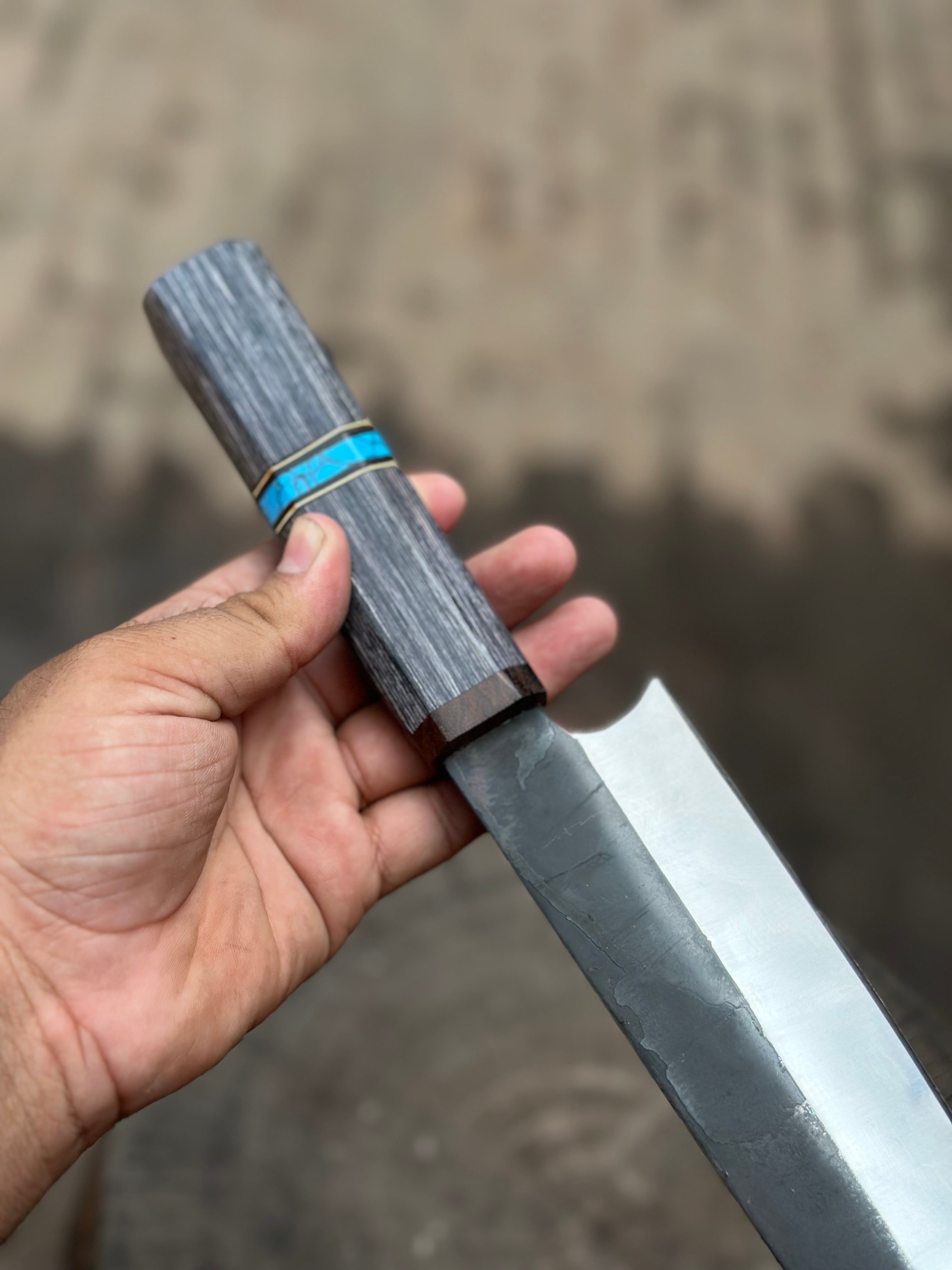 Japanese Gyuto Chef Knife 8” – Kurouchi Finish Blade with Wa Handle, Traditional Meiji Style