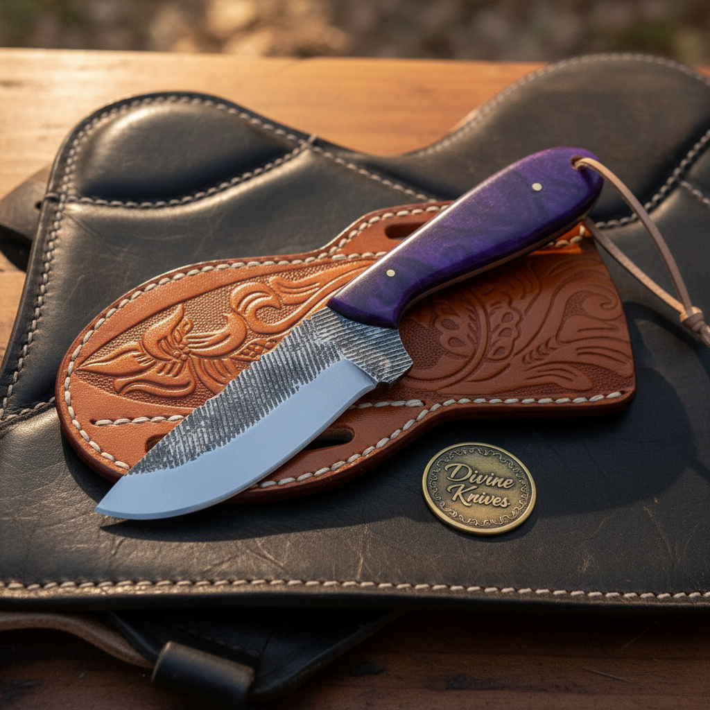 Purple Marbled Resin Rasp Skinner with Textured Blade