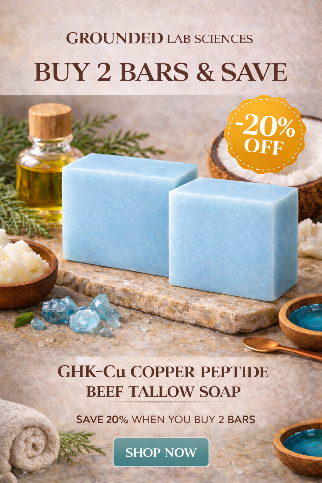 Copper GHKCU Peptide Beef Tallow Soap Bar