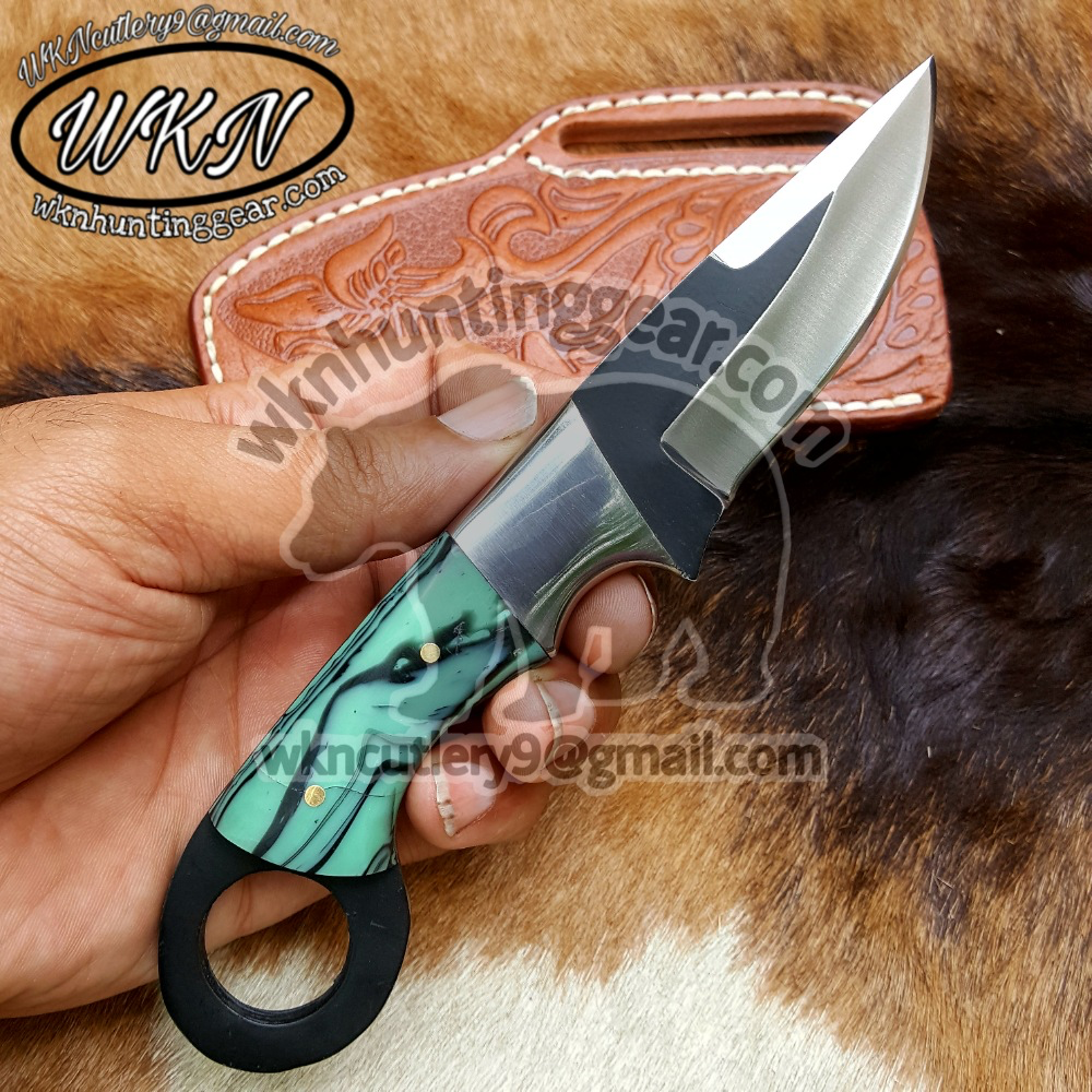 Green Resin Ring Skinner Knife for Hunting and Field Work