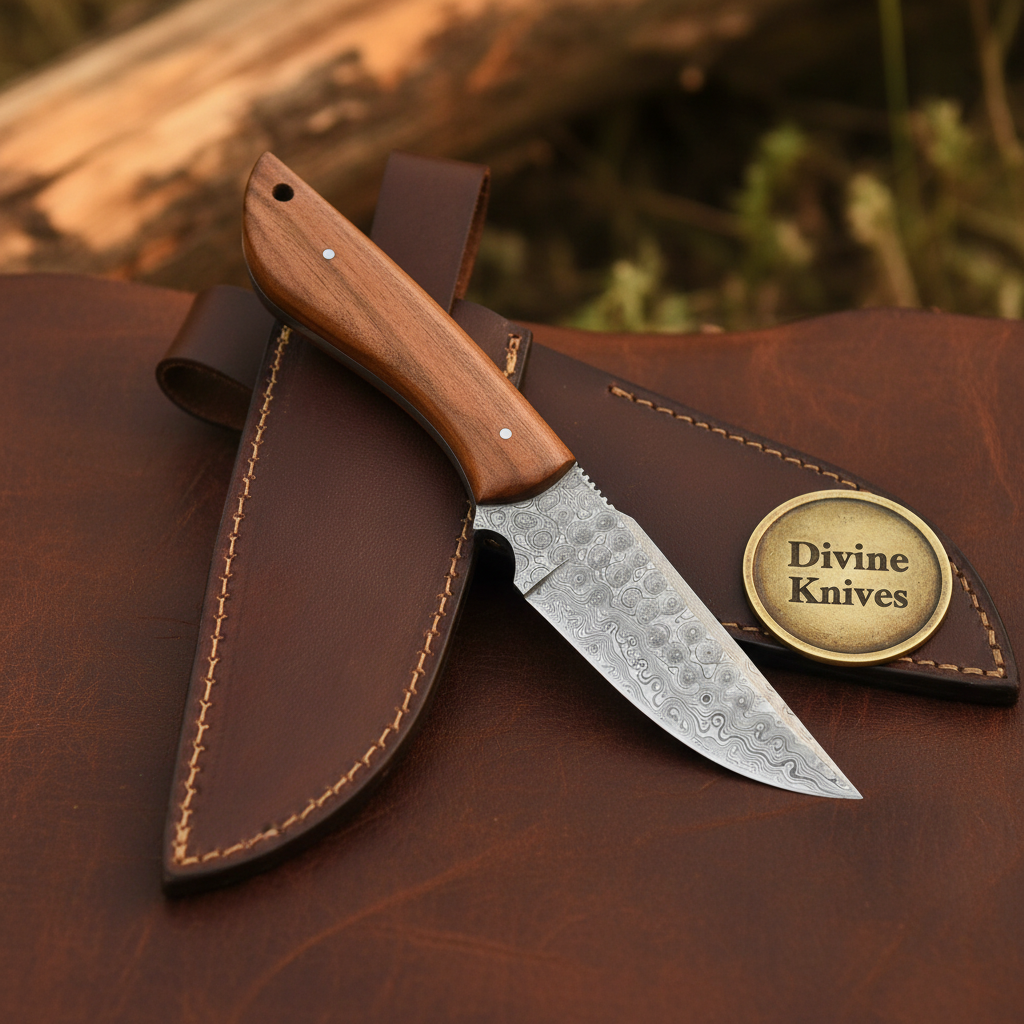 Rosewood Handle Compact Hunting Knife for Hunting and Outdoor Tasks