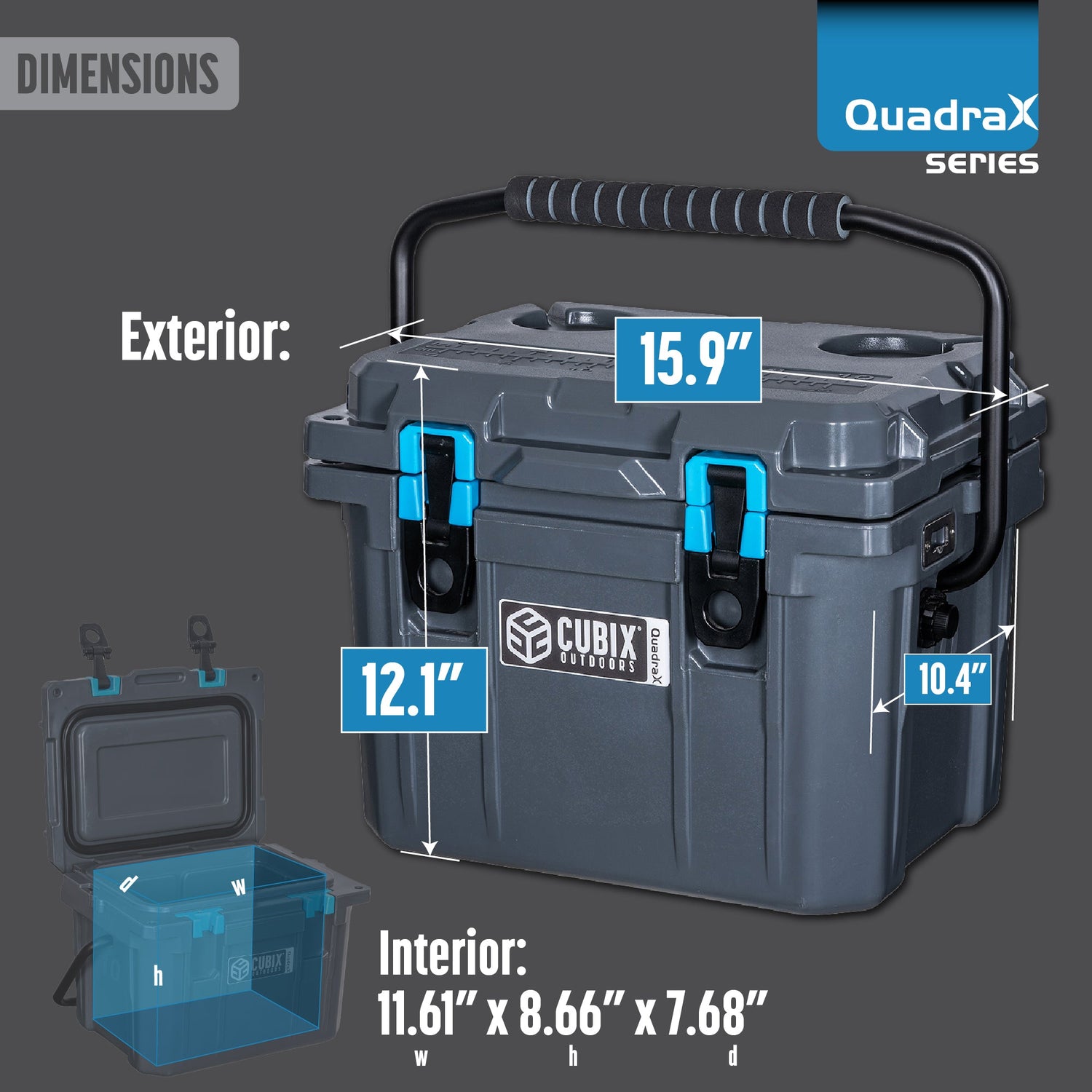 QuadraX 10QT Personal Cooler – Rotomolded Hard Cooler with 72-Hr Ice Retention &amp; Lifetime Warranty