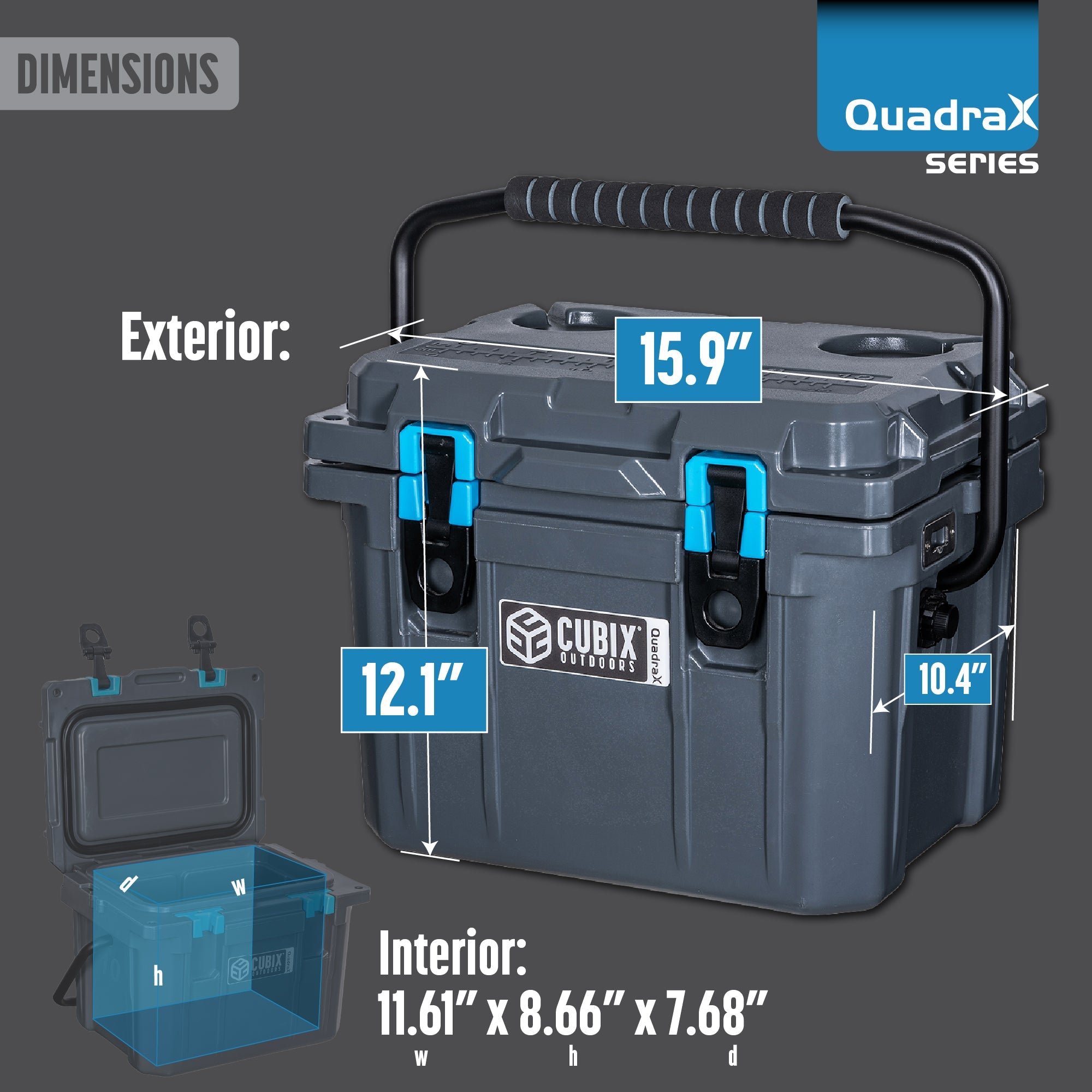 QuadraX 10QT Personal Cooler – Rotomolded Hard Cooler with 72-Hr Ice Retention &amp; Lifetime Warranty