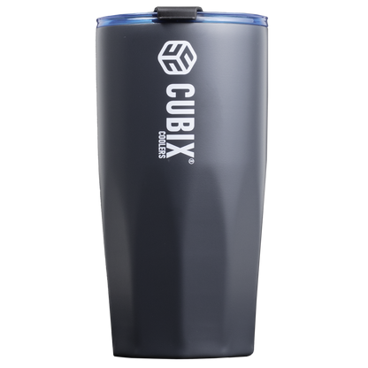 Cubix Outdoors 20oz Steel Insulated Tumbler with Dual-Function Lid-Charcoal w/ Blue Lid