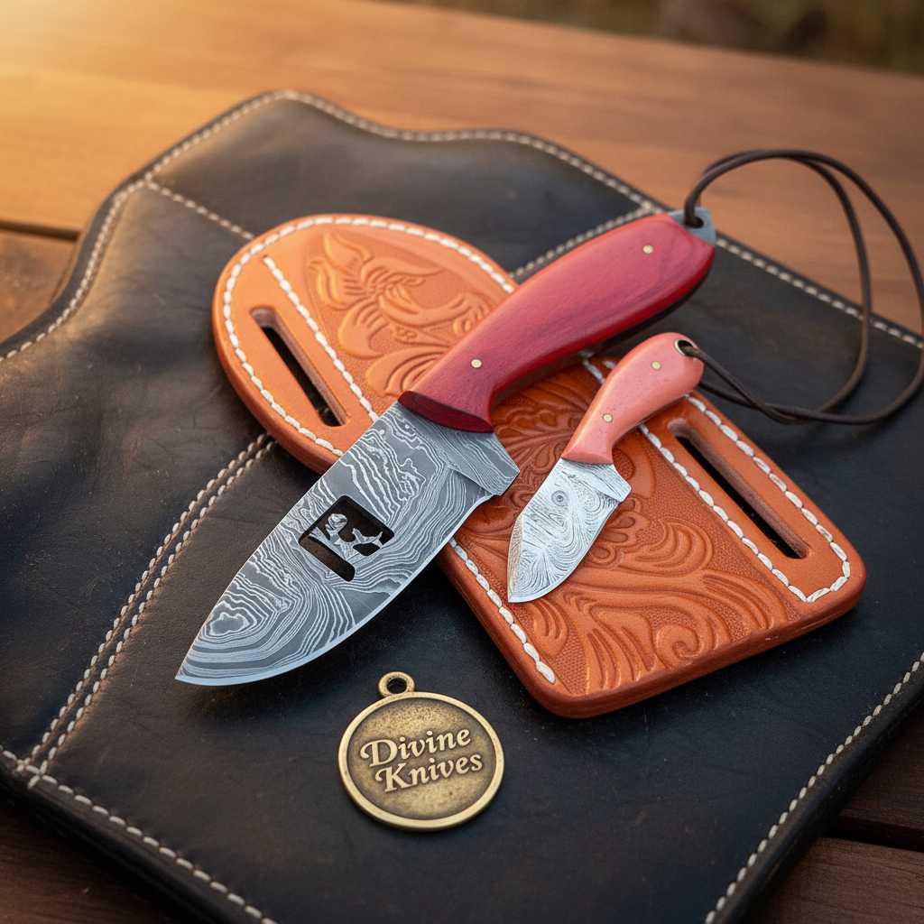Cowboy Silhouette Skinner Knife with Red Pakkawood Handle for Hunters and Outdoor Users