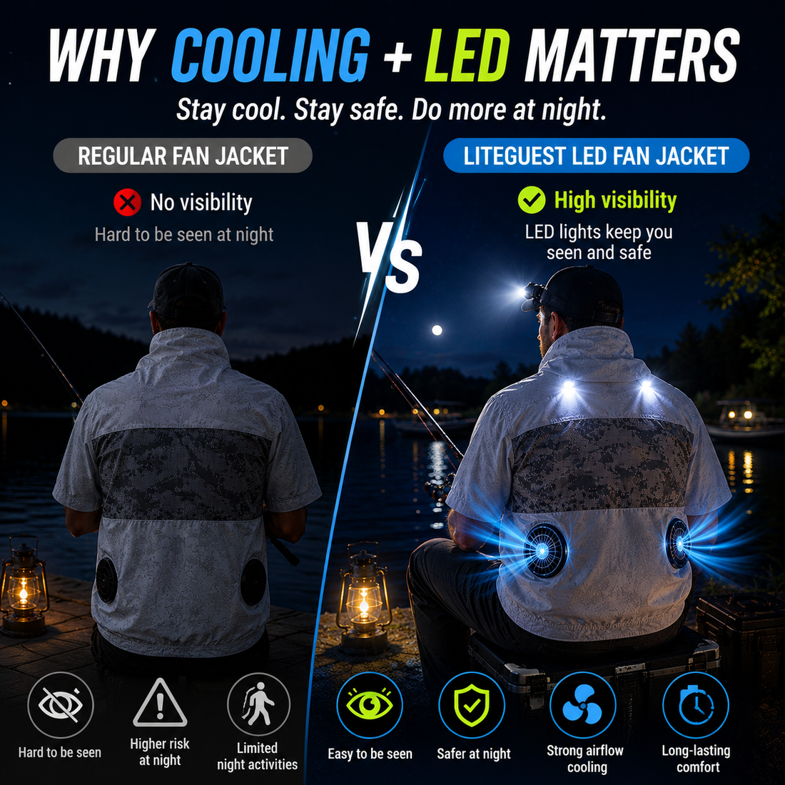 Liteguest LED Cooling Fan Jacket for Night Fishing &amp; Camping